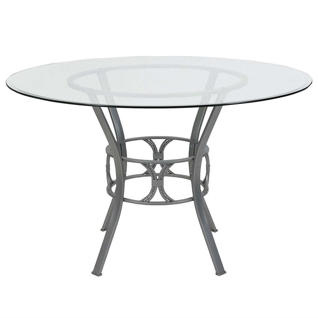 Contemporary 48-inch Round Clear Glass Dining Table with Silver Metal Frame - Deals Kiosk