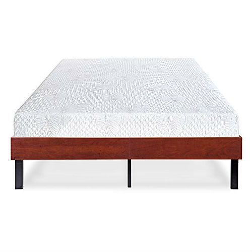 Full size Sturdy Metal Platform Bed Frame with Cherry Finish Wood Sides - Deals Kiosk