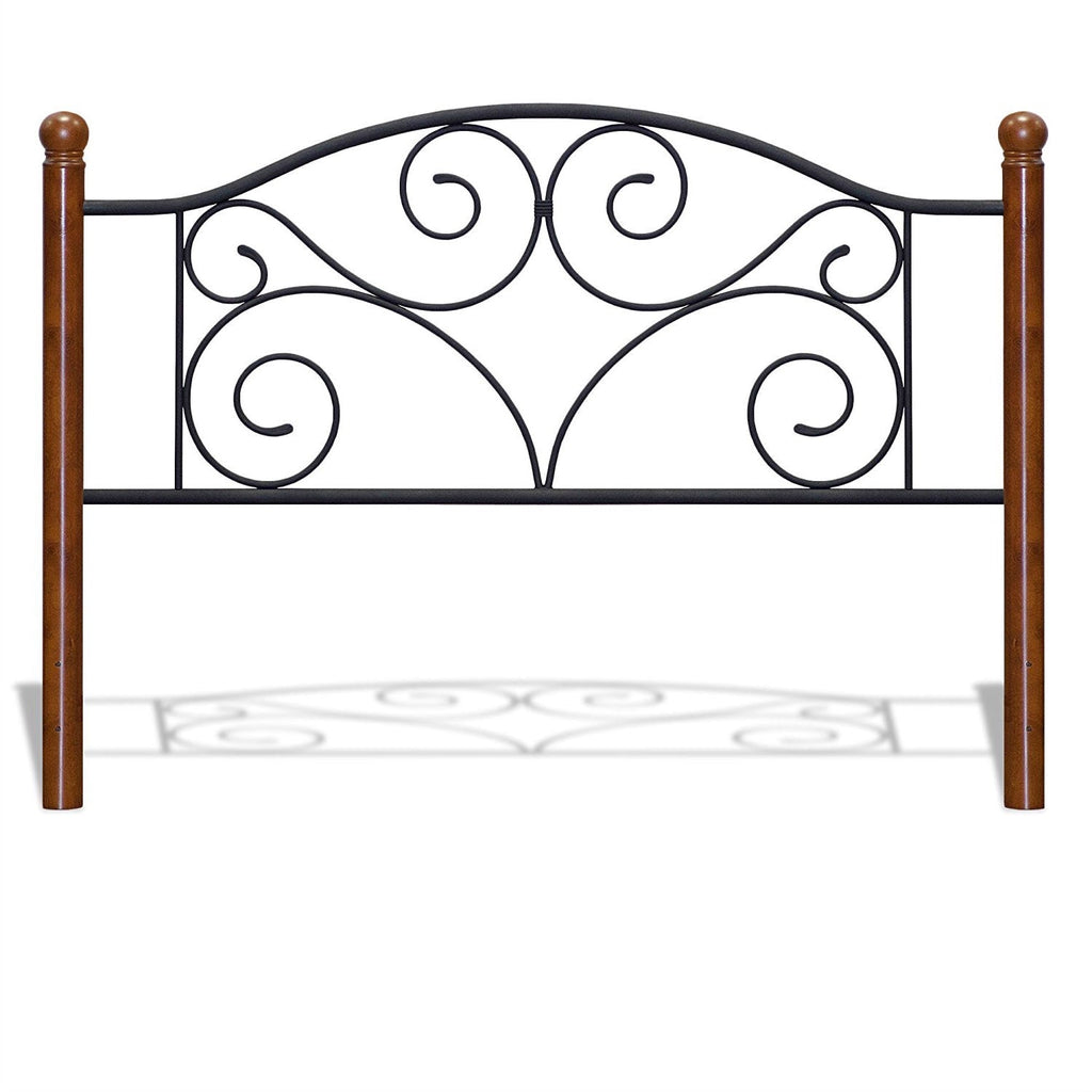Full size Complete Metal Bed Frame with Wood Post Headboard and Footboard in Matte Black Finish - Deals Kiosk