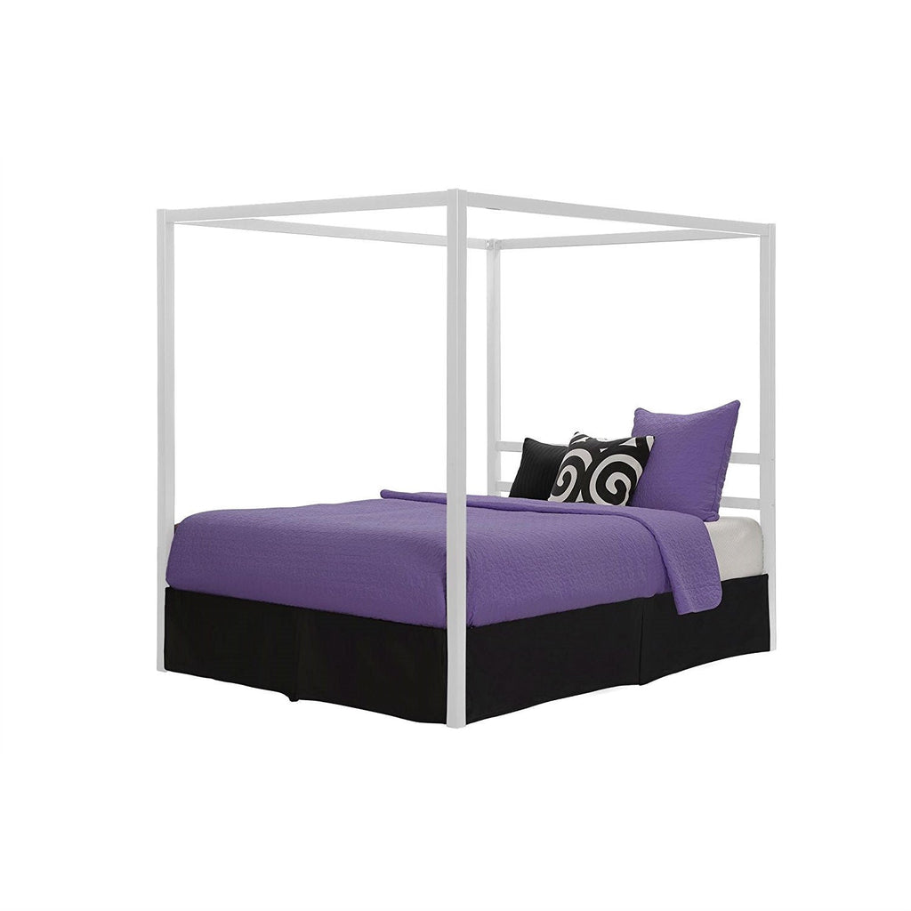 Full size Modern White Metal Canopy Bed Frame - Deals Kiosk