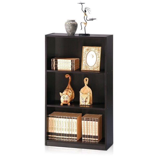 Modern 3-Shelf Bookcase in Espresso Wood Finish - Deals Kiosk