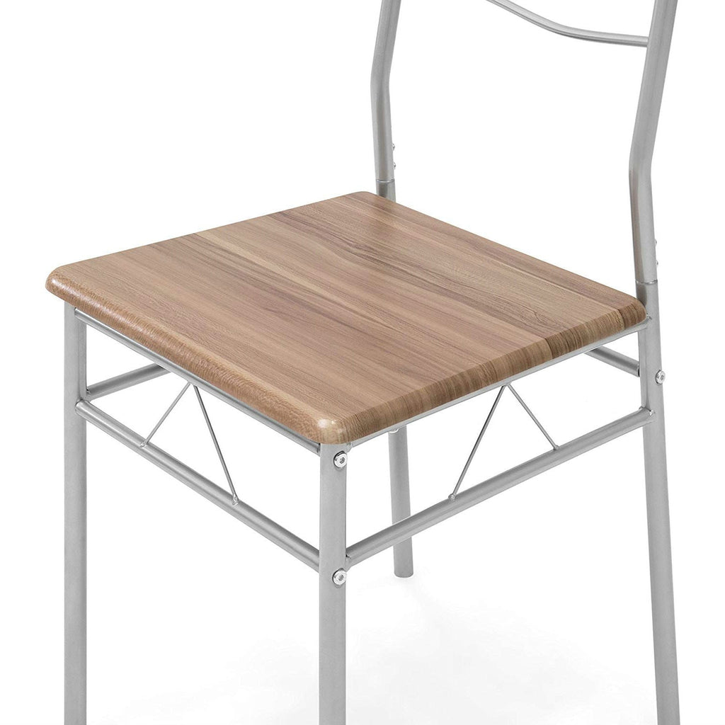 5-Piece Wooden Kitchen Table Dining Set with Metal Legs, 4 Chairs, Brown/Silver - Deals Kiosk