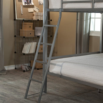 Full over Full size Bunk Bed with Ladder in Silver Metal Finish - Deals Kiosk