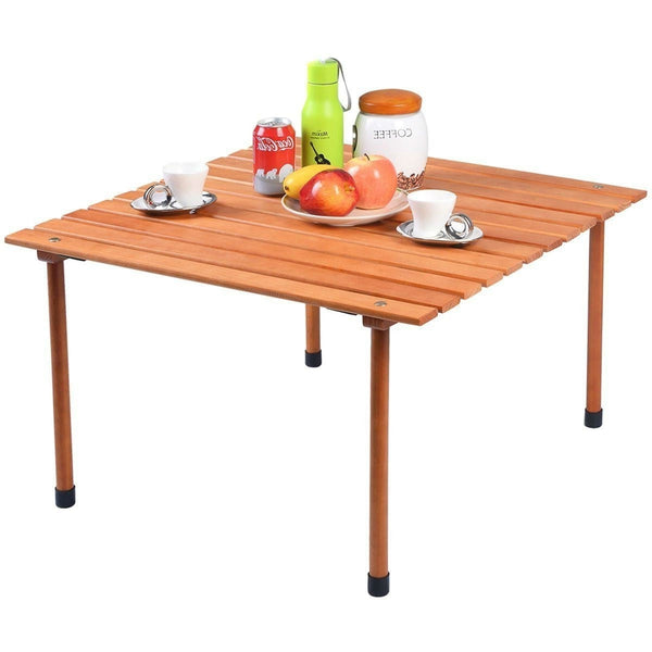 Outdoor Portable Roll-Up Folding Wood Patio Table with Carry Bag - Deals Kiosk