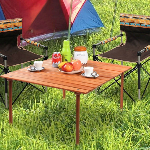 Outdoor Portable Roll-Up Folding Wood Patio Table with Carry Bag - Deals Kiosk