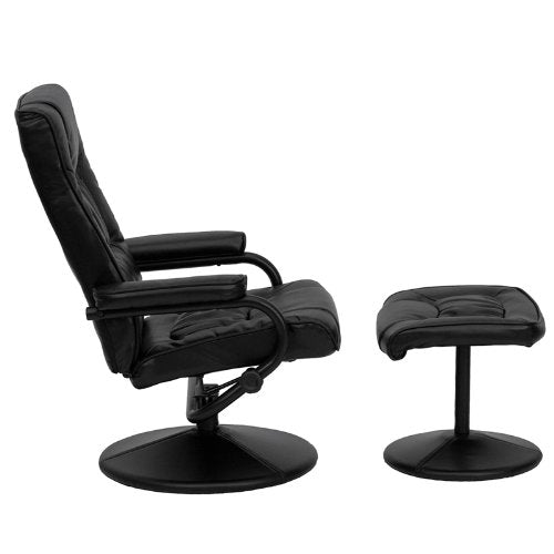 Black Faux Leather Recliner Chair with Swivel Seat and Ottoman - Deals Kiosk