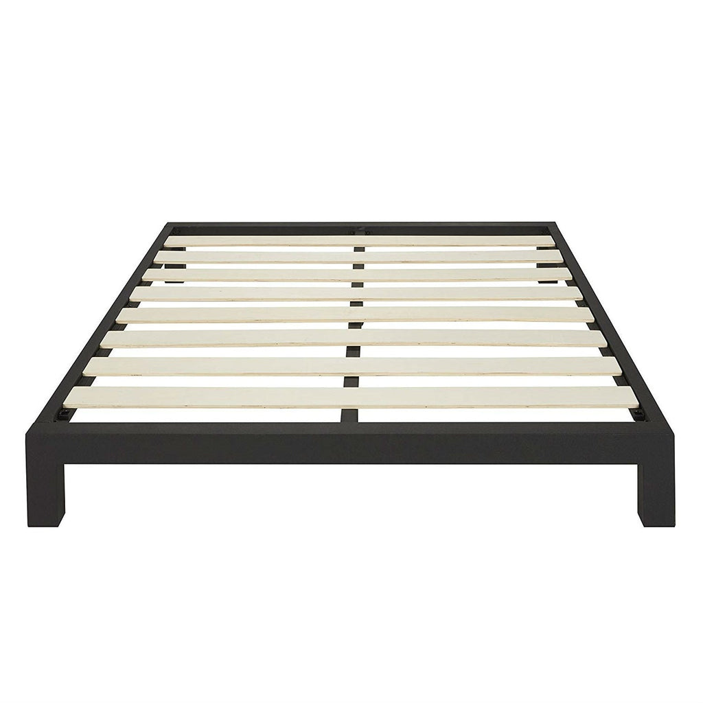 Full Black Metal Platform Bed Frame with Wide Wood Slats - Deals Kiosk