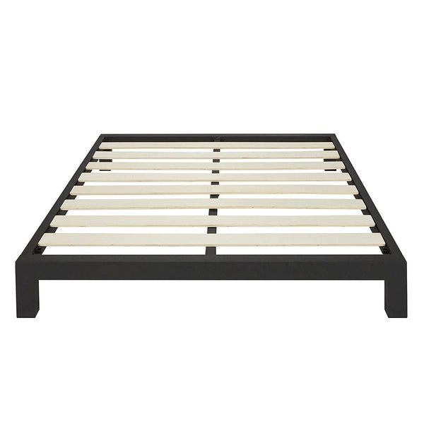 Full Black Metal Platform Bed Frame with Wide Wood Slats - Deals Kiosk