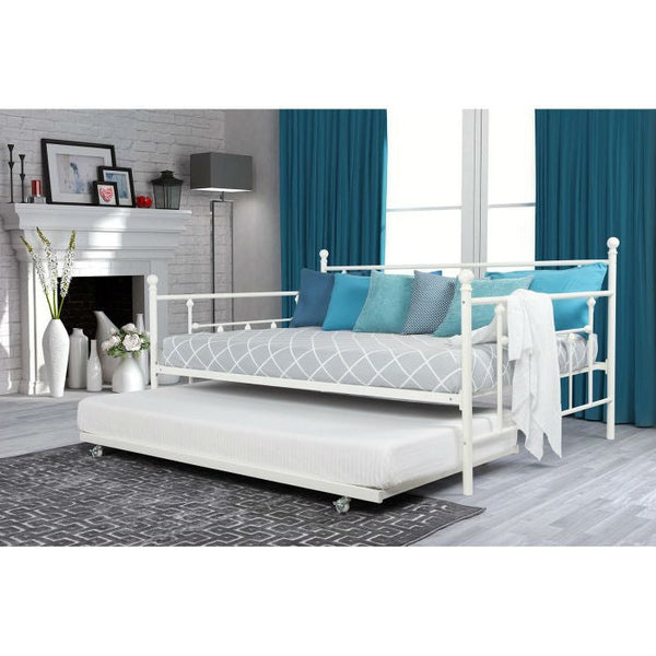 Full size White Metal Daybed with Twin Roll-out Trundle Bed - Deals Kiosk