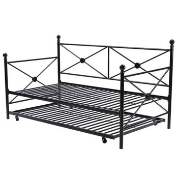 Full size Black Metal Daybed Frame with Twin Roll-out Trundle - Deals Kiosk