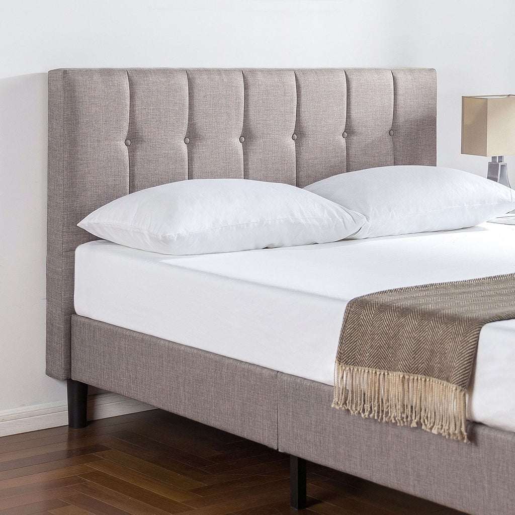 Full Medium Grey Upholstered Platform Bed Frame with Button Tufted Headboard - Deals Kiosk