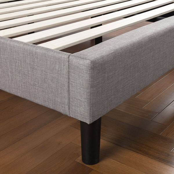 Full Medium Grey Upholstered Platform Bed Frame with Button Tufted Headboard - Deals Kiosk