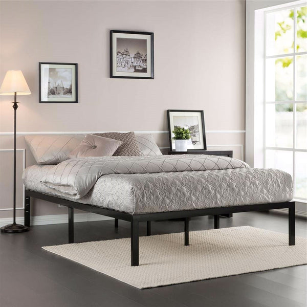 Full Metal Platform Bed Frame with Wooden Mattress Support Slats - Deals Kiosk