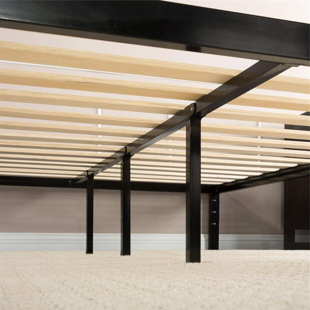 Full Metal Platform Bed Frame with Wooden Mattress Support Slats - Deals Kiosk