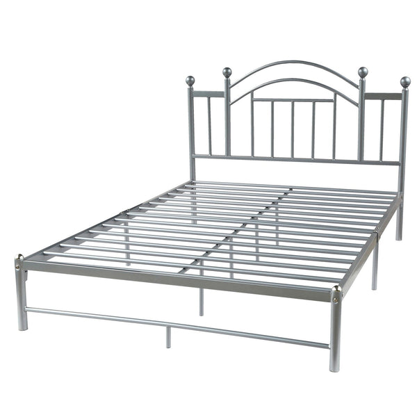 Full size Metal Platform Bed Frame with Headboard and Footboard in Silver - Deals Kiosk