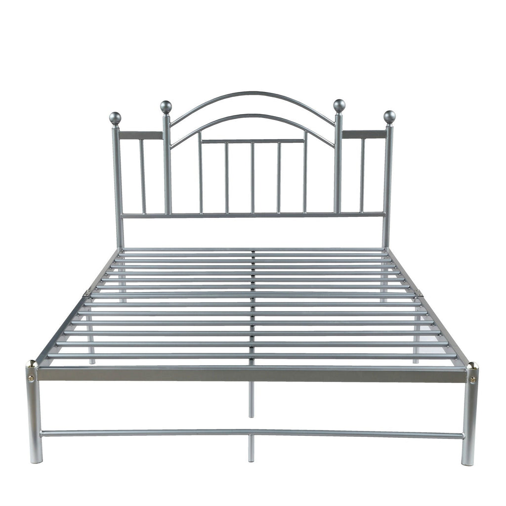 Full size Metal Platform Bed Frame with Headboard and Footboard in Silver - Deals Kiosk
