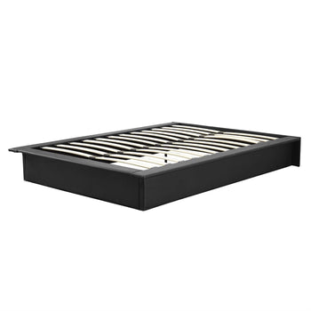 Full size Modern Faux Leather Platform Bed Frame in Black with Wooden Slats - Deals Kiosk