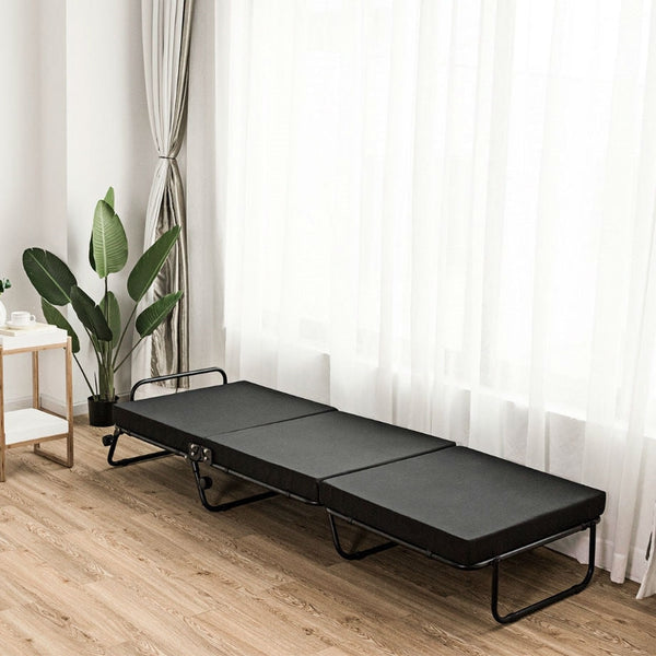 Folding Rollaway Guest Bed Frame Ottoman with Mattress and Casters - Deals Kiosk