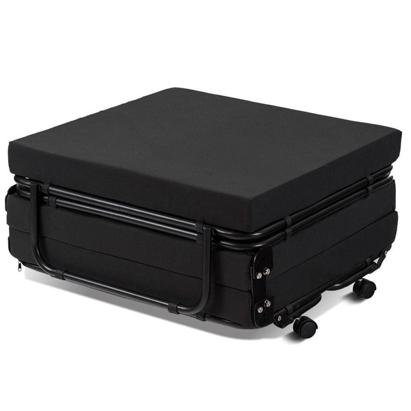 Folding Rollaway Guest Bed Frame Ottoman with Mattress and Casters - Deals Kiosk