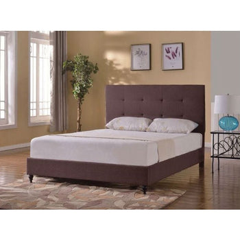 Full size Brown Linen Upholstered Platform Bed Frame with Tufted Headboard - Deals Kiosk