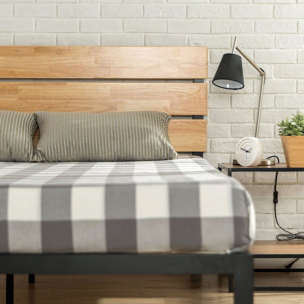 Full size Metal Platform Bed Frame with Wood Slats and Headboard - Deals Kiosk