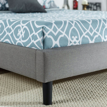 Full size Grey Upholstered Platform Bed with Classic Button Tufted Headboard - Deals Kiosk