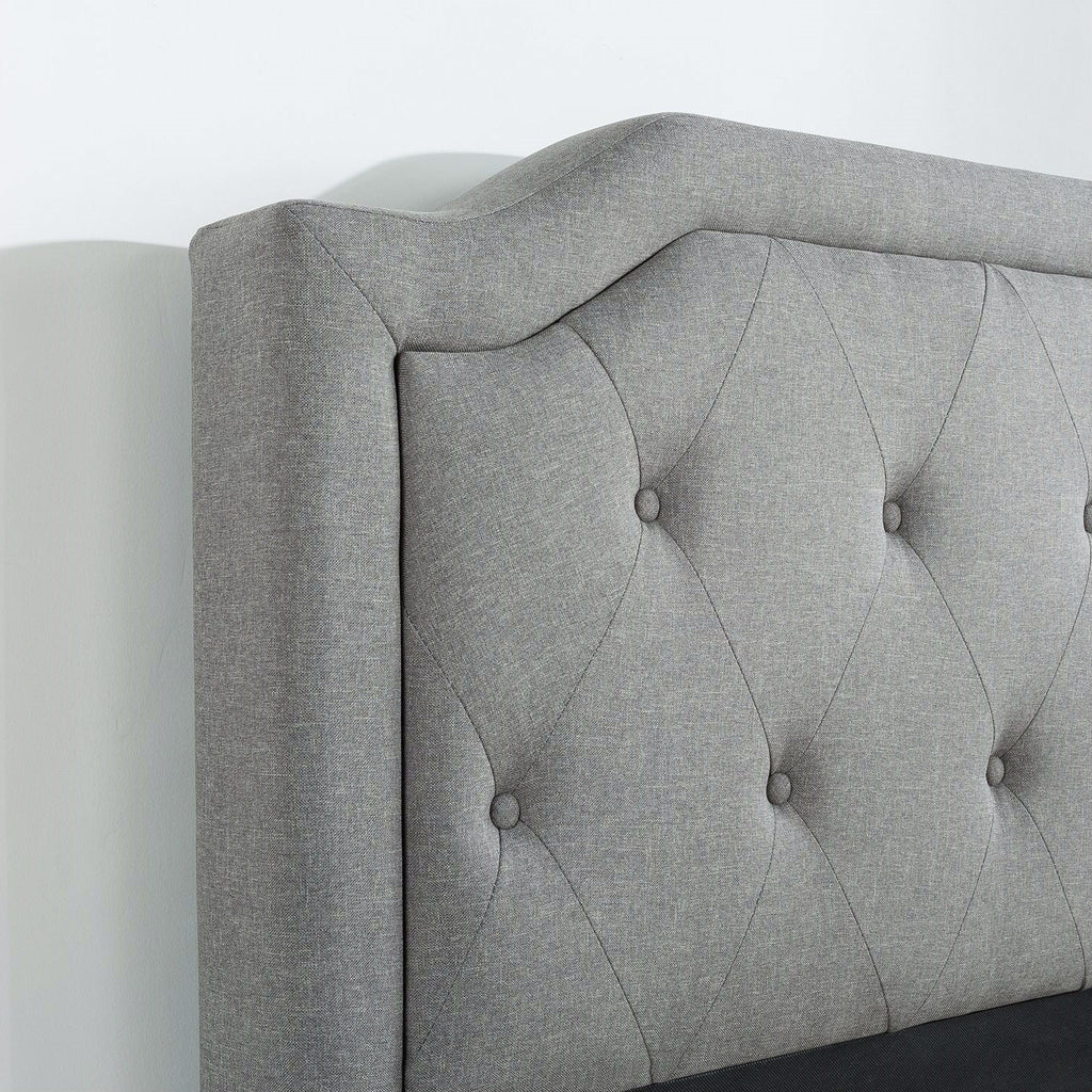 Full size Grey Upholstered Platform Bed with Classic Button Tufted Headboard - Deals Kiosk
