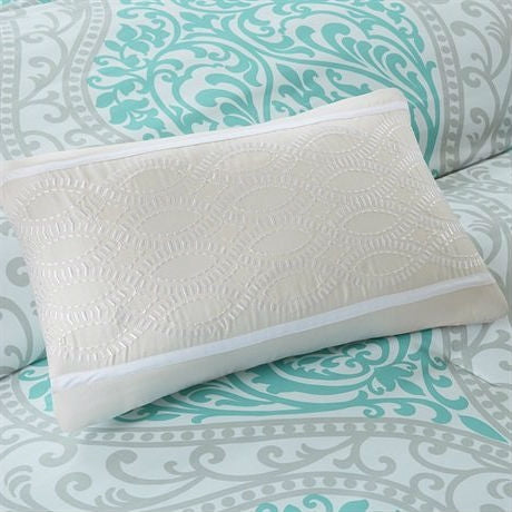 Full / Queen Teal Turquoise Aqua Blue and White Damask Comforter Set - Deals Kiosk