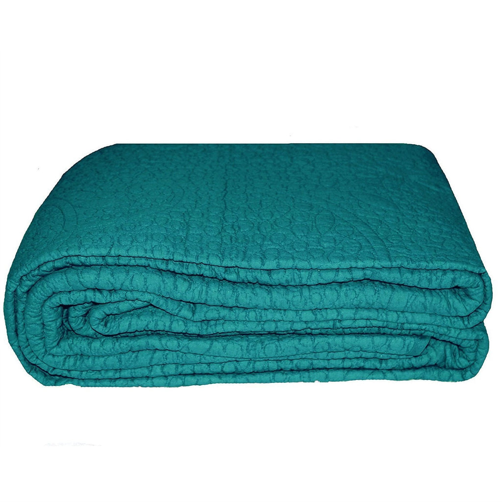 Full / Queen size 100% Cotton Quilted Bedspread in Turquoise - Deals Kiosk
