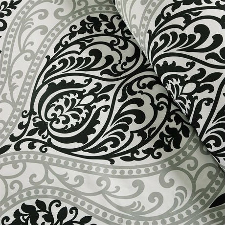 Full / Queen 5-Piece Black White Damask Print Comforter Set - Deals Kiosk