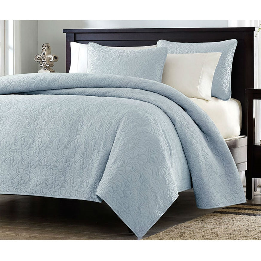 Full / Queen size Quilted Bedspread Coverlet with 2 Shams in Light Blue - Deals Kiosk