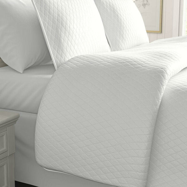 Full/Queen White 100% Cotton Square Stitch Quilt Set - Deals Kiosk