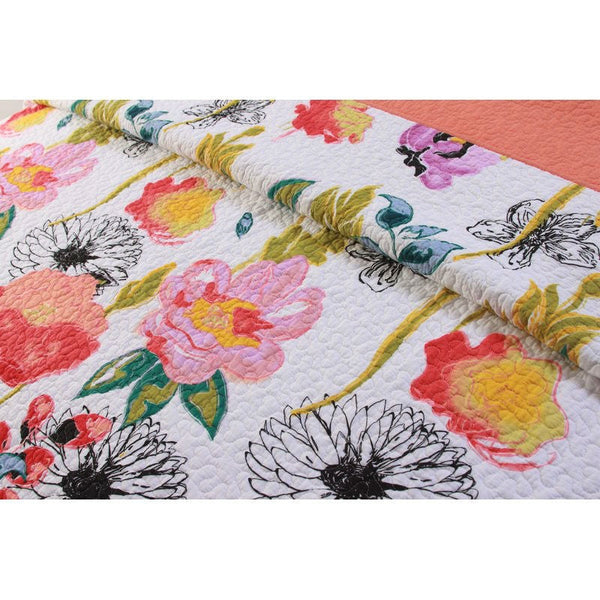 Full/Queen Flowers 100% Cotton Reversible Quilt Coverlet Bedspread Set - Deals Kiosk