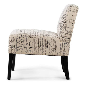 Modern Accent Chair Off-White French Cursive Pattern Upholstery with Black Wood Legs - Deals Kiosk