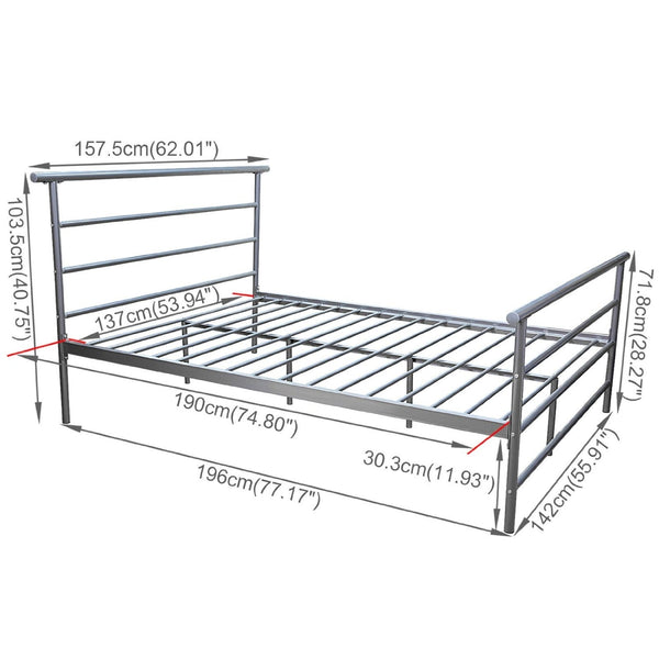 Full size Metal Platform Bed Frame with Modern Headboard and Footboard in Silver - Deals Kiosk