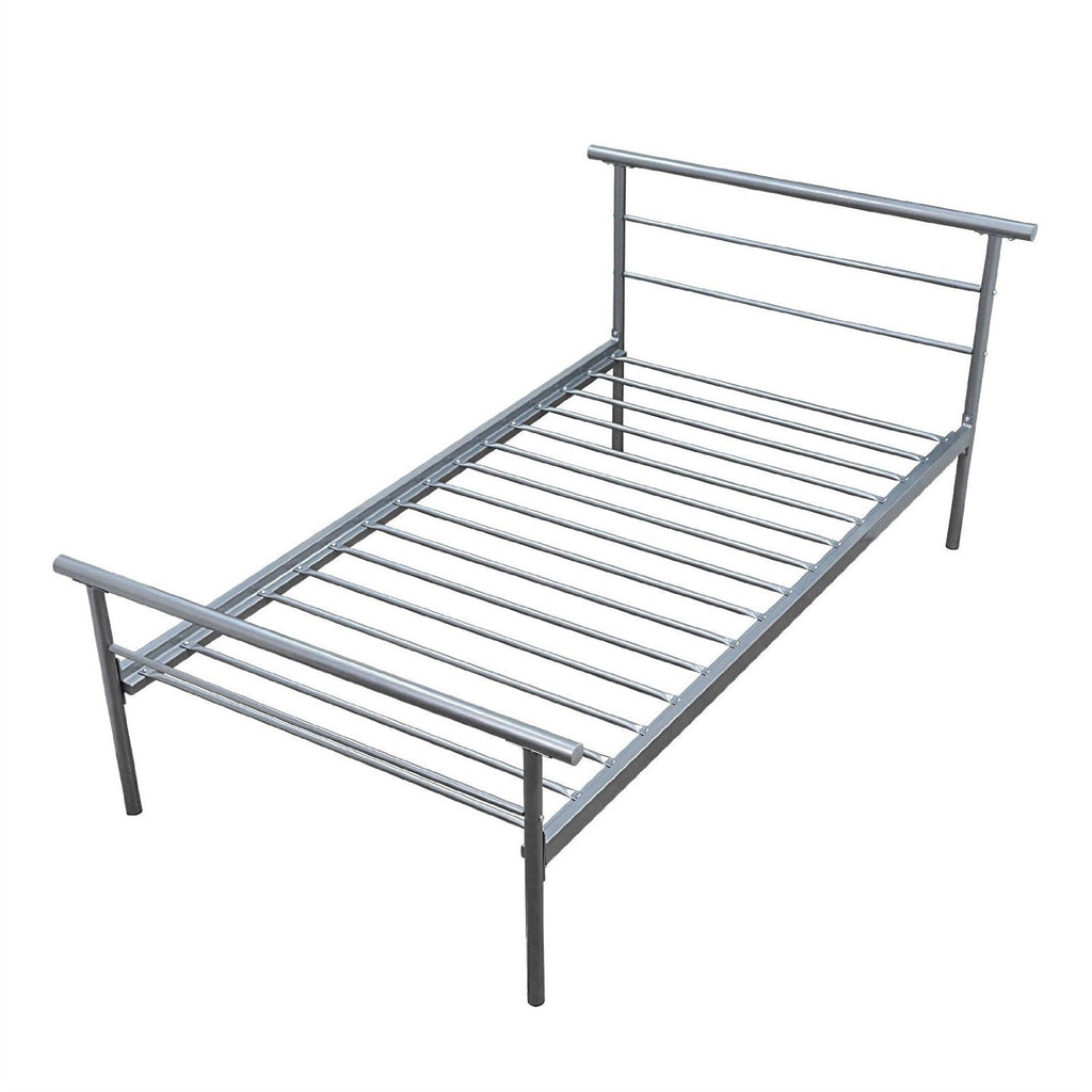 Full size Metal Platform Bed Frame with Modern Headboard and Footboard in Silver - Deals Kiosk