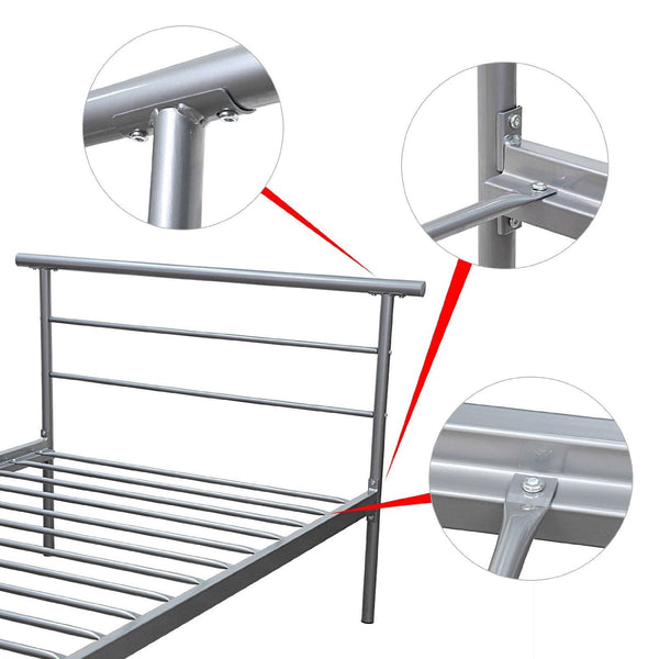 Full size Metal Platform Bed Frame with Modern Headboard and Footboard in Silver - Deals Kiosk
