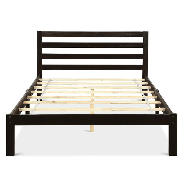 Full size Wooden Platform Bed Frame with Headboard in Espresso