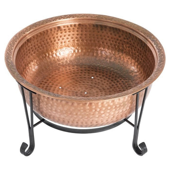Hammered Copper Fire Pit with Wrought Iron Stand and Spark Screen - Deals Kiosk