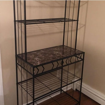 Kitchen Bakers Rack in Black Metal with Marble Finish Top - Deals Kiosk