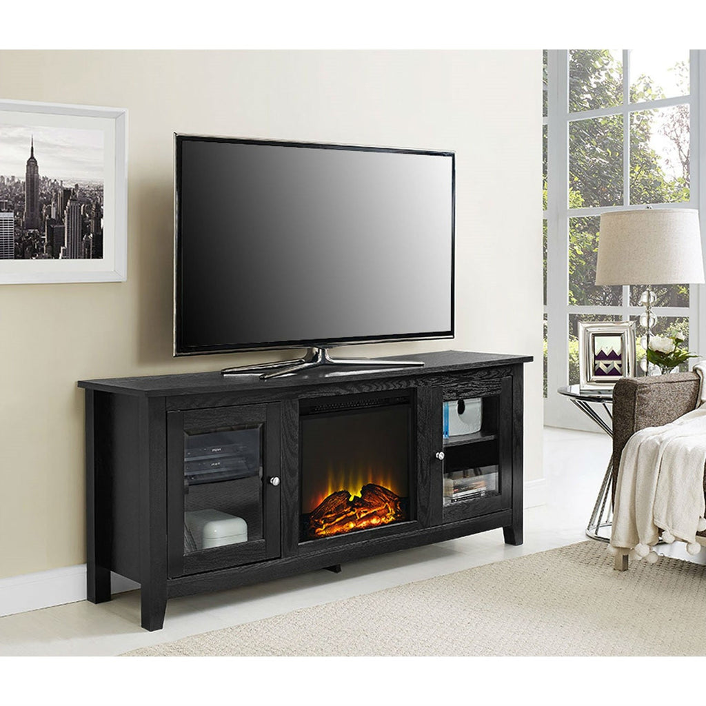 Black 2-in-1 TV Stand with Electric Fireplace Heater - Deals Kiosk