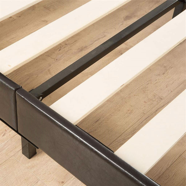 Full Espresso Faux Leather Upholstered Platform Bed with Headboard & Footboard - Deals Kiosk