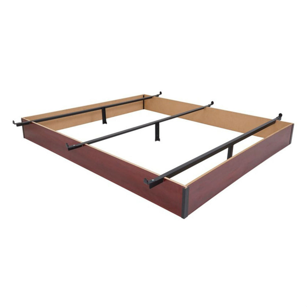 Full size Hotel Style Metal Bed Frame Base with Cherry Wood Floor Panels