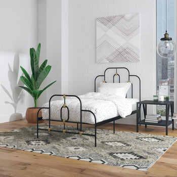 Full Farmhouse Adjustable Height Metal Platform Bed in Black Gold Metal Finish - Deals Kiosk