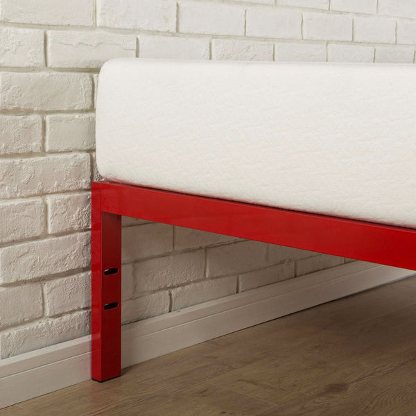 Full size Red Metal Platform Bed Frame with Wood Slats - Deals Kiosk