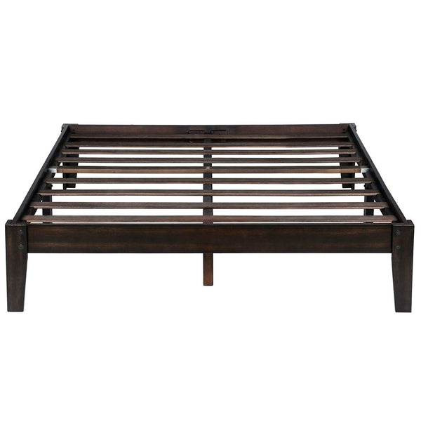 Full size Solid Wood Platform Bed Frame in Dark Brown - Deals Kiosk