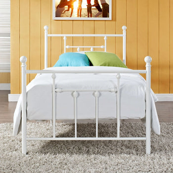 Full size White Metal Platform Bed with Headboard and Footboard - Deals Kiosk