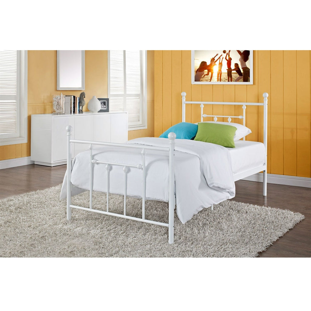 Full size White Metal Platform Bed with Headboard and Footboard - Deals Kiosk