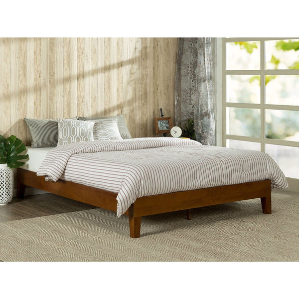 Full size Low Profile Platform Bed Frame in Cherry Wood Finish - Deals Kiosk