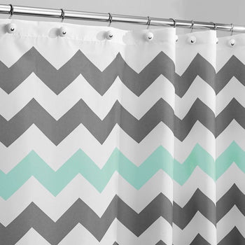 Grey Aqua Blue White Chevron Polyester Fabric 72-inch Shower Curtain - Deals Kiosk